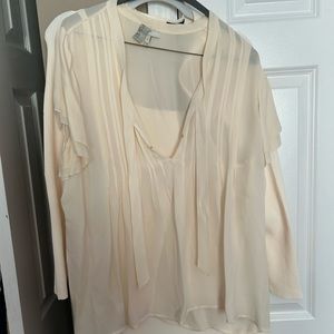 Joie Cream Flutter Sleeve V neck silk top